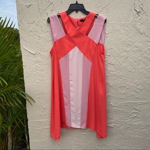 BCBG Red, White, and Pink Color block Shift Dress